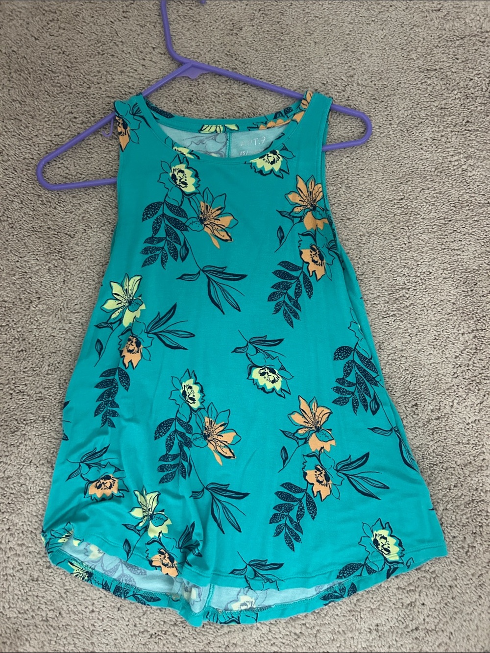 Apt. 9 Teal Floral Tank Top with Yellow and Navy Accents